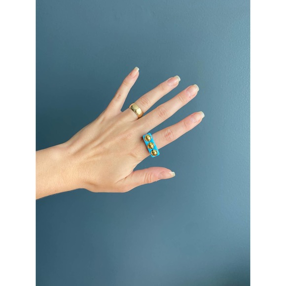 y2k blue/gold square chunky bar ring, 8 - Picture 3 of 6